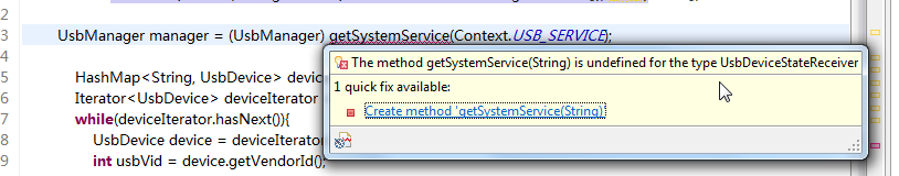 The method getSystemService String is undefined for the type